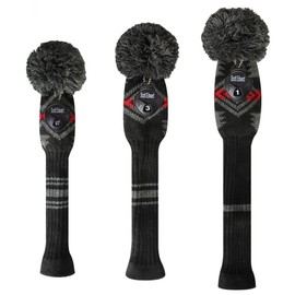 Scott Edward Grey Red Black Abstract Pattern Golf Head Covers Set of 3 Wood Clubs, with Rotating Number Tags