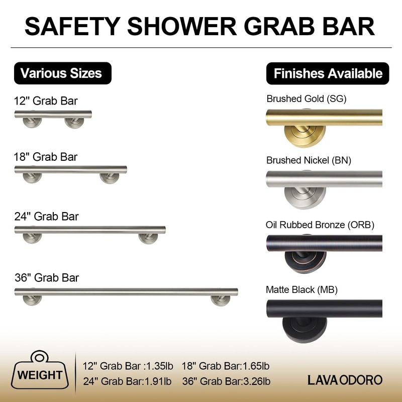 Lava Odoro Shower Grab Bar, Modern Stainless Steel Handicap Grab