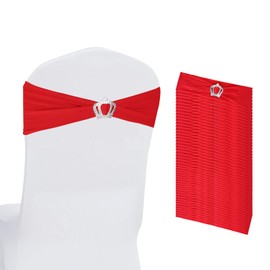 Motthjcw 50 Pack Sage Green Chair Sashes, Chair Bows with Crown, Premium Stretch No Need to Tie a Bow Covers Band for Wedding, Reception, Banquet, Baby Shower, Party Decoration (Red)