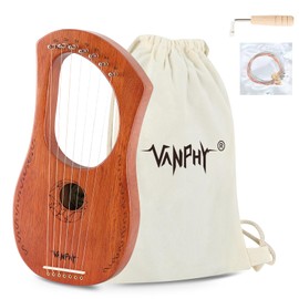 Lyre Harp VANPHY Lyre Harp 7 Strings Mahogany Body Metal String for Beginner Harp Classical Style Harp Instrument with Tuning Wrench Gig Bag (Wood)