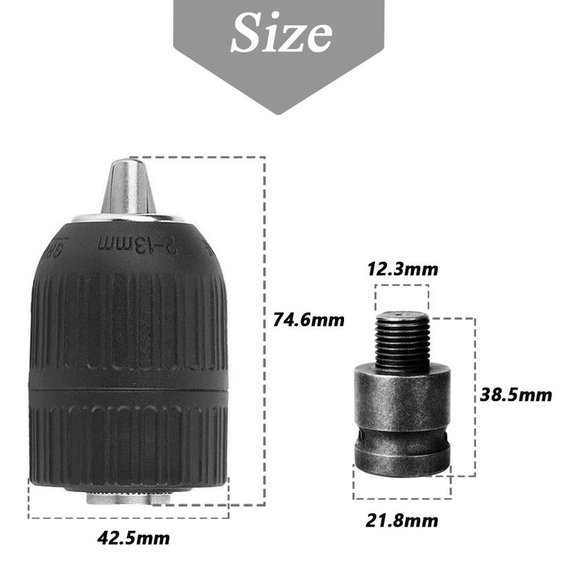 Mesee 2-13mm Capacity Keyless Drill Chuck, Mount 1/2-20UNF Quick Release