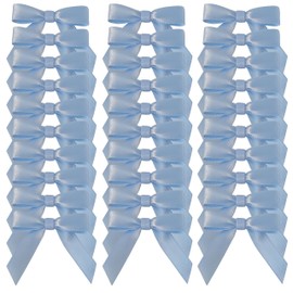 Micomon 50pcs 1-1/2" Mini Light Blue Satin Ribbon Bows Without Twist Ties for Crafts Gift Wrapping Packing Christmas Baby Shower Decoration (Light Blue)