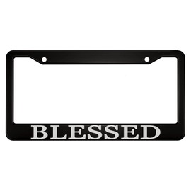 oFloral Blessed Aluminum Alloy License Plate Frame White Letters Black Applicable to US Standard Car Metal Car Tag Frame Funny Front Clear License Plate Cover Holder for Women Men(1 Pack)