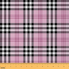 Plaid Fabric by The Yard, Feminine Pink Grid Classical Checkered Upholstery Fabric for Chairs, Tartan English Fashion Decorative Fabric for Upholstery and Home DIY Projects, 3 Yards, Charcoal White