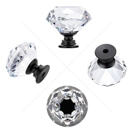 Ravinte Pack of 10 Crystal Drawer Knobs and Handles, Clear Diamond Shape Knobs for Dresser Drawers Kitchen Cupboard Drawer Pulls Handles - 30 mm Knobs with Black Base
