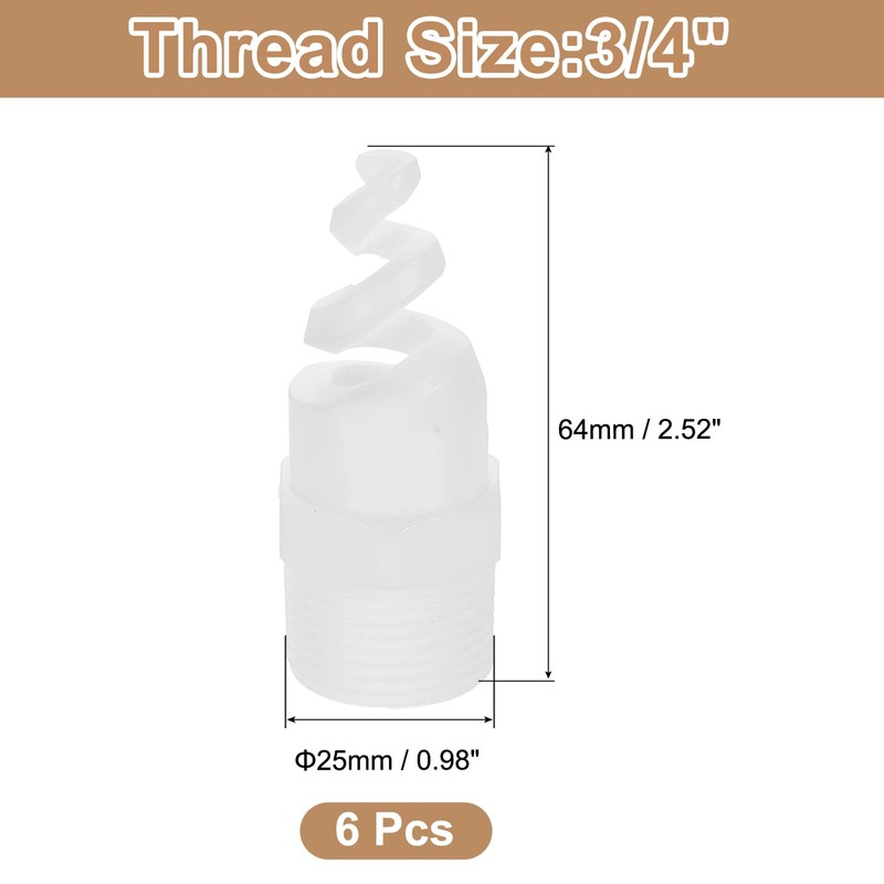 sourcing map 6Pcs Spiral Cone Nozzles, 3/4" Male PP Plastic