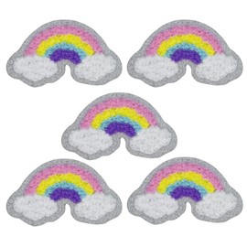 5 PCS 3" Rainbow Chenille Patches, Self Adhesive Patches for Clothing, Stick on Embroidered Patches,Iron on Patches for Hats Bags Backpacks Jeans. (Rainbow with Silver Edge, 5 pcs)