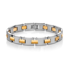 MZL JEWELRY Men's Tungsten H Link Bracelet - NEW Shiny Polished Silver with Gold Connector Links