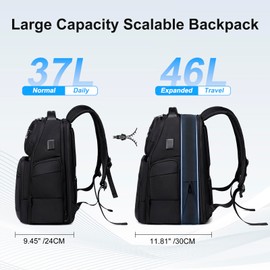 FENRUIEN Business Travel Backpack for Men,Large Capacity Laptop Backpack with USB Charging Port,Multifunctional Water Resistant Expandable Black Bag Fits 15.6 Inch computer