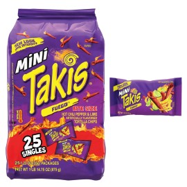 Takis Mini Fuego Chips 25-Pack | Hot Chili Lime Tortilla Snacks 1.23oz Each