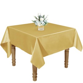 RUDONG M 1 Pack 60 x 60 Inch Square Tablecloth, Gold Satin Tablecloth, Silky Satin Square Table Cloth, Bright Smooth Satin Table Cover for Wedding, Banquet, Party Dinning Decoration