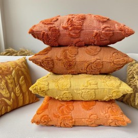 Booque Valley 4 Packs Fall Throw Pillow Covers Soft Plush Faux Fur 3D Embroidery Rust Pumpkin Decorative Pillowcases for Living Room Couch Bed Sofa, 18 x 18 inch, Harvest