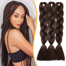 Silk-co 3 Pieces Braiding Hair Ombre Afro Twist Braid Hair Extensions Crochet Box Synthetic Jumbo Braids 24inch [300g-Medium Brown]