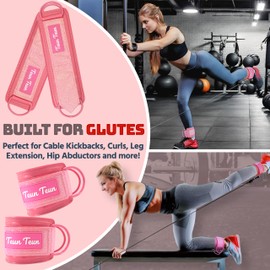 Glitter Ankle Straps for Cable Machine, Glute Kickback Ankle Straps for Women, Cable Attachments for Gym, Ankle Cable Straps for Booty Workout, Leg Extension and Hip Abductors (Pink - Single)