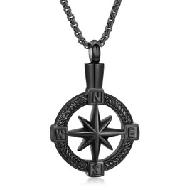 QGJNSGC Compass Urn Necklace for Ashes Stainless Steel Cremation Jewelry for Women Men Memorial Human Pet Ashes Keepsake Pendant