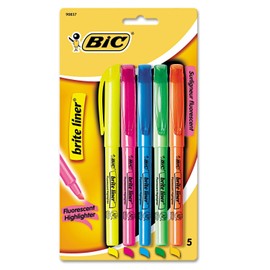 BIC Brite Liner Highlighter, Chisel Tip, Assorted Colors, 5/Set