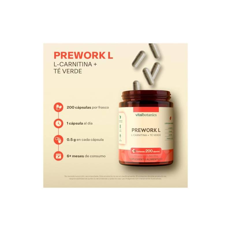 Vital Botanics Pre Workout L-Carnitina, Guaraná, Té Verde y Cayena