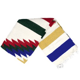 Open Road Goods Aztec Navajo Style Blanket, Throw, or Yoga Bolster - Handwoven Mexican Diamond Blanket (White Fiesta Blanket)