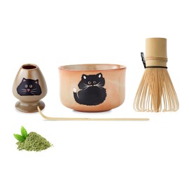 MGPYOS Matcha Set 20 OZ Ceramic Bowl, Bamboo Whisk & Scoop, Chasen Holder - 4pc Japanese Tea Ceremony Kit (Kiln Glaze-Brown)