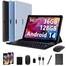 YUMKEM POWMUS | YUMKEM 2025 Newest Tablets 10inch Android 14 Tablet, 36GB (12GB+24GB) RAM + 128GB ROM Tableta, 1TB Expandable Octa-core, GPS Bluetooth, 5G Wi-Fi, GMS Certified, 2-in-1 TabletPC With Keyboard Case Mouse Stylus, Tiktok Shop Affordable - Col