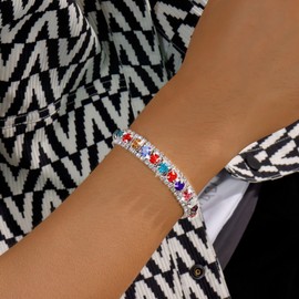 Bling Rhinestone Bracelet for Women Silver Cuff Tennis Bracelets for Women Formal Prom Jewelry Dress for Women Wedding Jewelry Gifts