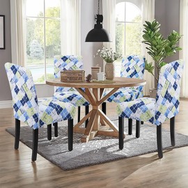 Sufdari Dining Chair Covers,Kitchen Chair Cover,Parsons Chair Slipcover,Spandex Chair Protectors for Dining Room Stretch Chairs Cover Set of 6 -Green Blue Plaid