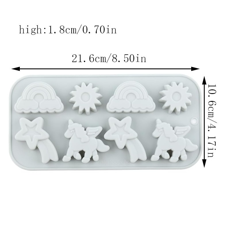 AIBOYA 8 Cavity Winged Unicorn Themed Silicone Molds Rainbow Unicorn