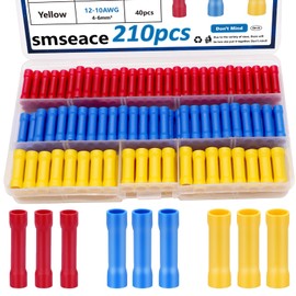 smseace 210 Pcs Butt Splice Connectors Kit 22-10AWG Butt Wire Connectors Assorted Butt Splice Crimp Connectors Wiring Straight Crimps Terminals for 22,20,18,16,14,12,10 Gauge Wires