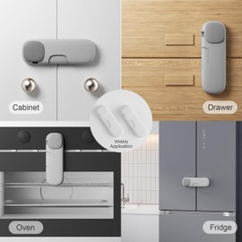 Child Proof Cabinet Locks,Adhesive Refrigerator Lock Baby Proofing,Multi-Use No Drilling Child Locks for Cabinets,Drawer,Toliet (4 Pack, Grey)