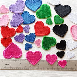 Zlettery 32pcs Multicolor Heart Shape Iron on Patches, Heart Embroidered Patches for Clothing, Jackets, Hats,Backpacks, Jeans