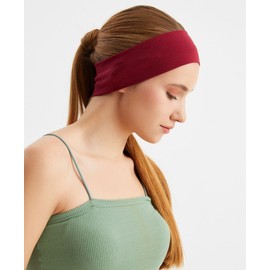 Headbands for Women Men Solid Color Non-Slip for Yoga, Fashion Sports Hair Bands for Men, Women's Hair, Soft Cotton Fabric Stretchy Headbands for Women for Workout Fitness Running (Burgundy, 1 Size)