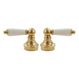 Fit Price Pfister Lever Porcelain Handles, Fit Pfister Compression Stems 12 Spline Connection, with Polish Brass Trim - by PlumbUSA
