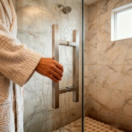 NovaNectar Square Ladder Pull Back-to-Back Handle, 304 Stainless Steel Bathroom Shower Door Replacement Hardware, H Shape Tube Handle for Sliding Frameless Shower Door Panel (Brushed Nickel, 6 Inch)