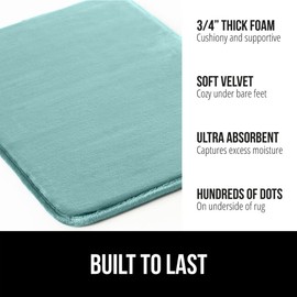 Gorilla Grip Thick Memory Foam Bath Rugs, Soft Absorbent Velvet Bathroom Mats, Durable Dots on Underside, Machine Washable Bathmat, Carpet Rug Room Decor for Shower Floor, 30x20 Mat, Seablue