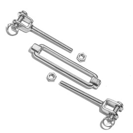 Premier Stainless Solutions Open-Body Stainless Steel Jaw & Jaw 1/4” x 2-3/4” Turnbuckles for Tensioning Cable or Rope, T316 Marine Grade