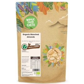 Wholefood Earth Organic Blanched Almonds – 350g | Raw | GMO Free | Vegan | High Fibre | Source of Protein | Certified Organic