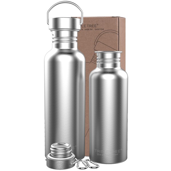 TRIPLE TREE 26 OZ Uninsulated Single Walled Stainless Steel Sports Water Bottle 18/8 Food Grade for Cyclists, Runners, Hikers, Beach Goers, Picnics, Camping - BPA Free