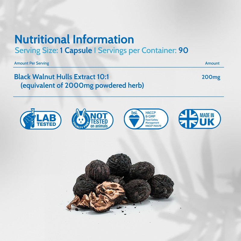 Health4All Black Walnut Hulls 2000mg 90 Capsules, Strongest Green Husk