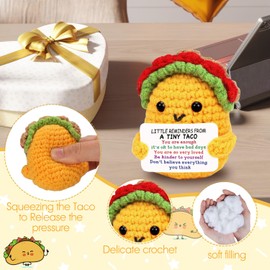 Inspirational Birthday Gifts for Women, Positive Crochet Tiny Taco with Positive Card, Little Reminders Emotional Cheer Support Small Funny Cute Taco for Men Friend