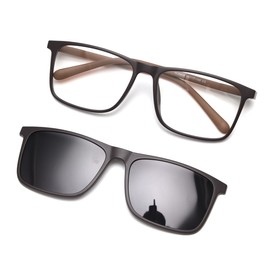 kachawoo Magnetic Clip-on Sunglasses Polarised Square Sunglasses Men Women Driving Glasses, Brown Orange Black, L