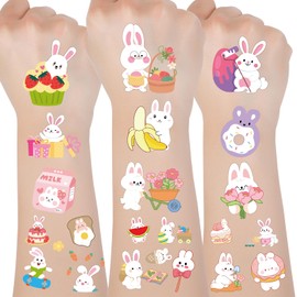 Bunny Birthday Decorations Tattoos Temporary - 8 Sheets Cute Rabbit Temporary Tattoos Stickers for Kids Easter Bunny Party Favors Decor Tattoo Stickers for for Boys Girls School Prizes Rewards