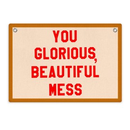 Funny Beautiful Mess Banner Self Care Wall Hanging, Self Love Wall Decor, Funny Gifts Vintage Felt Banner Flag, Wall Flag Living Room Bedroom Office Decor, Banner for Room