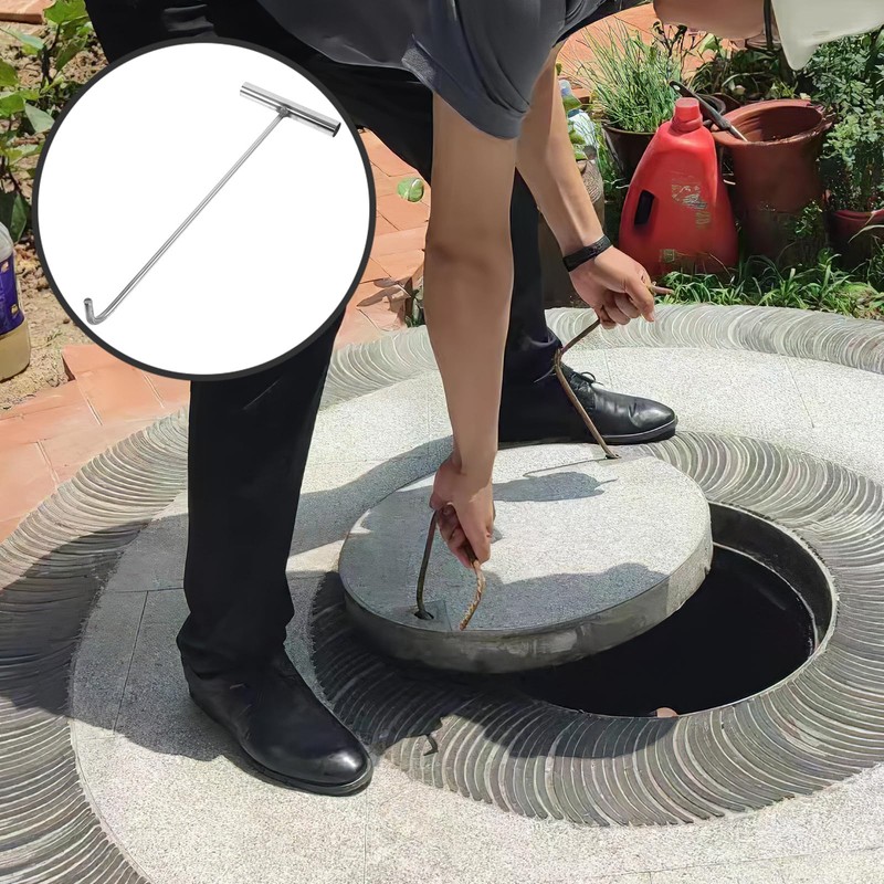 GANAZONO Stainless Steel Manhole Cover Hook T-Shaped Lifting Tool for