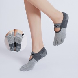 Professional Women's Five-Finger Pilates Yoga Toe Non-Slip Socks - Free Size Color Matching Light Gray 3ea