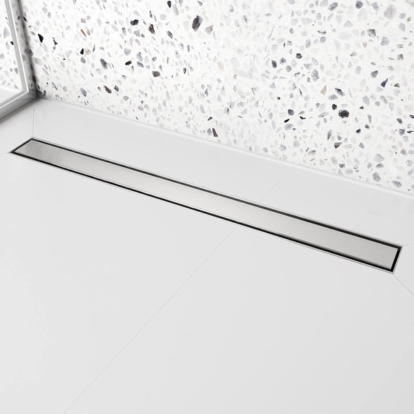 36 Inch Linear Shower Drain with Tile Insert Grate,SUS304 Stainless Steel Floor Drain with Ajustable Leveling Feet and Hair Filters,Apply to Any Applications for the need of Waterproofing and Drainage