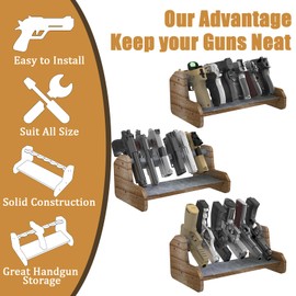 Aoanoko Pistol Rack for Gun Safe, Handgun Rack with Non Slip Carpeted Surface, Pistol Stand for Safe Gun Cabinet Pistol Storage, Pure Wood Made Pistol Holder 6 Slots