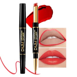 evpct 1Pcs Red Velvet Matte Lip Liner and Lipstick Combo Set Kit for Women, DNM Fire Orange British Red Magic 24 Hours Lipstick and Lip Liner Stain Makeup Set Long Lasting Waterproof 24 labial, 42#