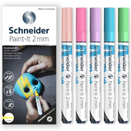 Schneider Paint-It 310 Acrylic Marker Set Bullet Tip 2mm Bullet Tip High Coverage Apricot, Pastel Pink, Pastel Purple, Pastel Blue & Pastel Green Ink, Gift Box with 5 Pens