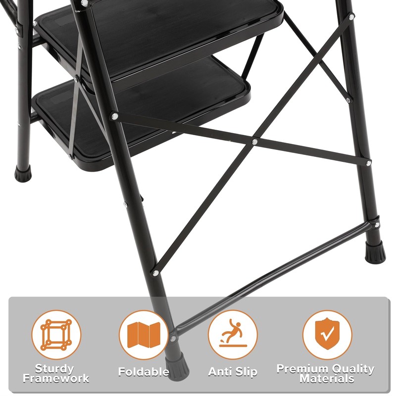 BOCOM 3 Step Ladder, Lightweight Portable Folding Sturdy Iron Step