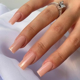 Pink Glue on Nails Medium Length,KXAMELIE Press on Nails Long Square,Artificial Nails Acrylic Salon Perfect Gel Nails,Natural Nails Stick on Nails for Women and Girls,24PCS Valentines Nails